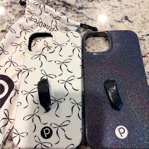 Loopy Dual Phone Case Set - White with Black Bow & Black Glitter iPhone 14